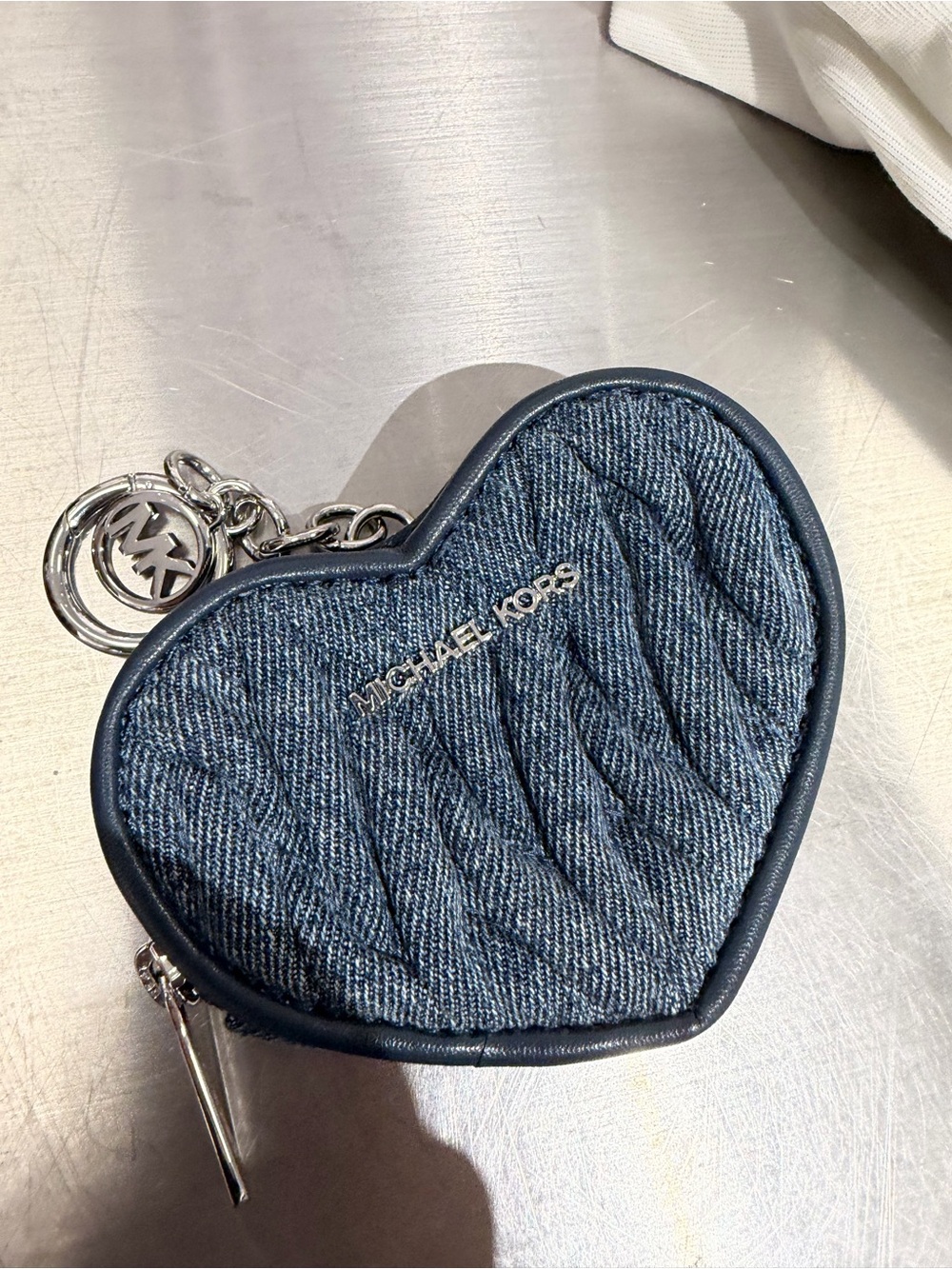 Michael Kors Light Blue denim Heart Key & Coin Pouch Keychain